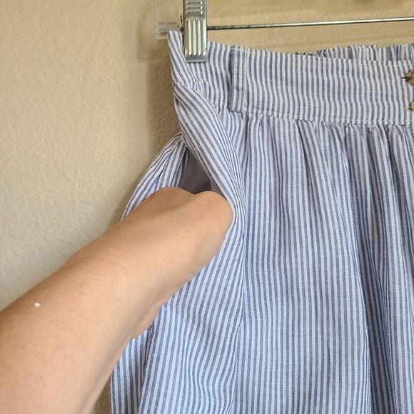 abercrombie & fitch full midi skirt striped cotton linen blend blue white size S - Picture 3 of 5